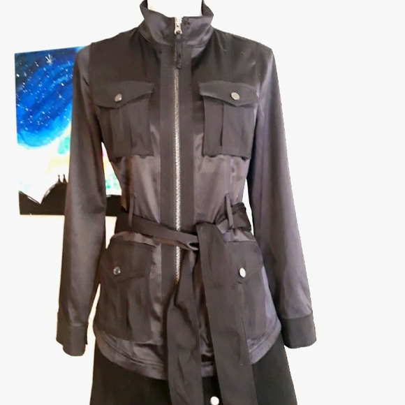 White House Black Market Jackets & Blazers - WHBM Soft Utility Jacket with Removable Belt - Black Size 8 Petite